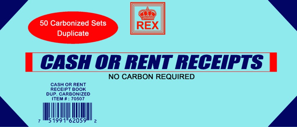 Cash/Rent Receipt Book — Duplicate Carbonized